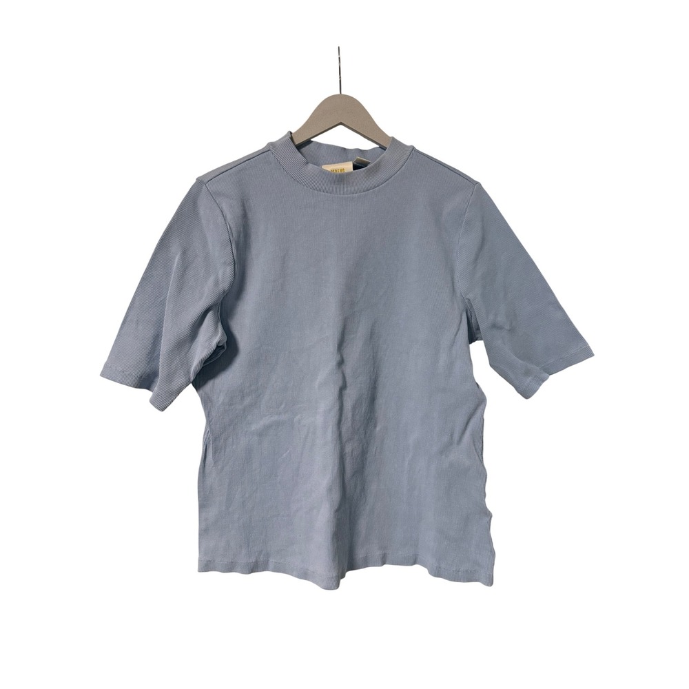 Maeve Anthropologie Light Blue Ribbed Mock Neck Short Sleeve Top XL OB1365108
